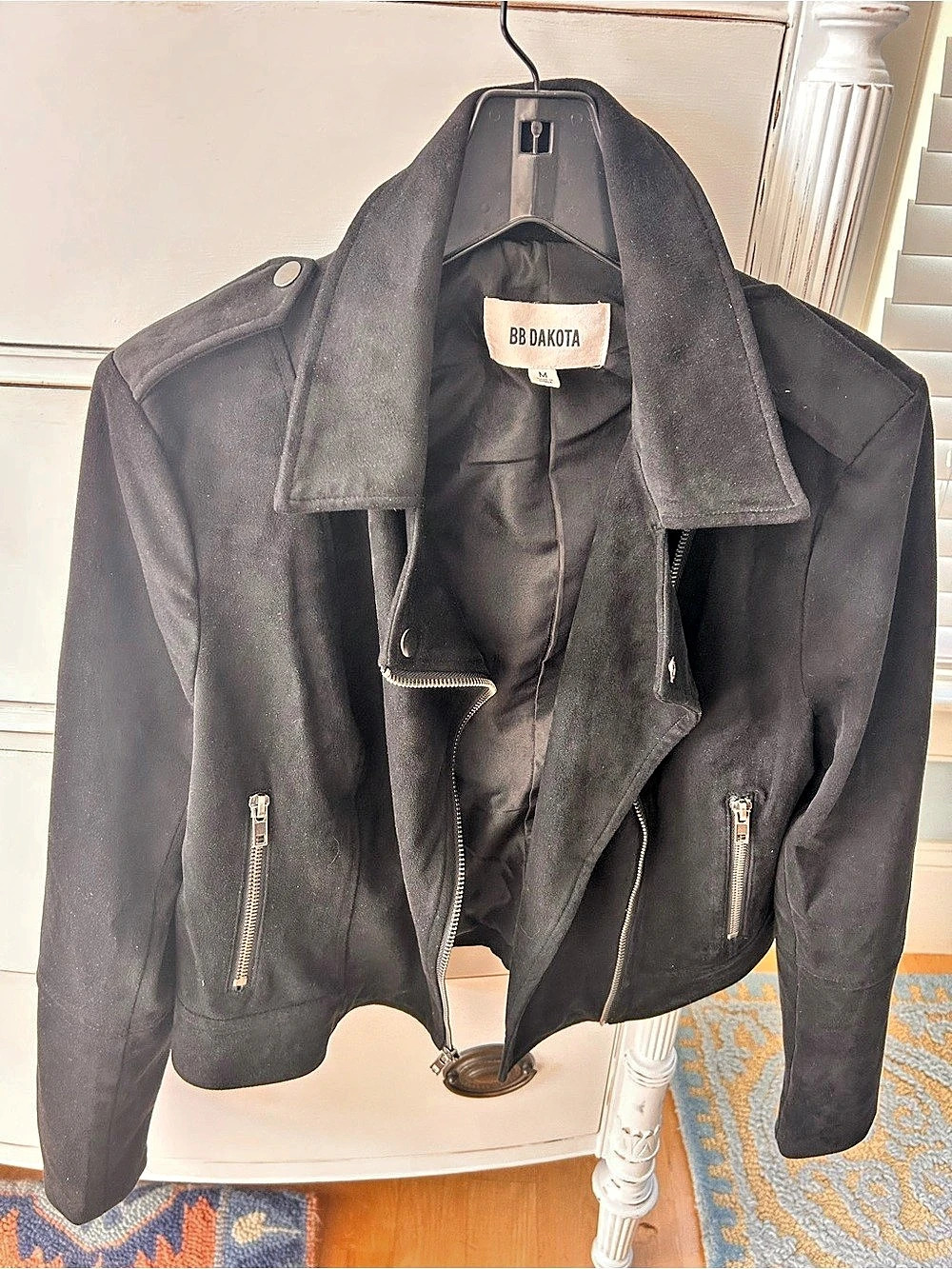 BB Dakota Not Your Baby Faux Suede Moto Jacket Black Medium
